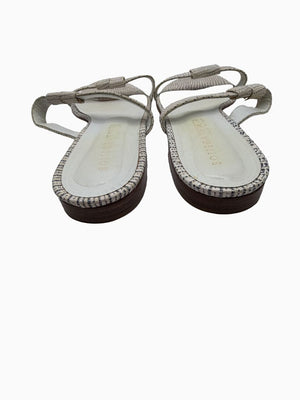 Bottega Veneta White Lizard Embossed Leather Slide Sandals Flat Italy Women's EU 39.5