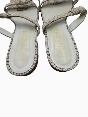 Bottega Veneta White Lizard Embossed Leather Slide Sandals Flat Italy Women's EU 39.5