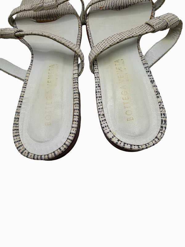 Bottega Veneta White Lizard Embossed Leather Slide Sandals Flat Italy Women's EU 39.5