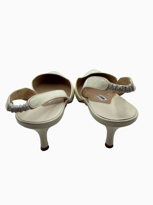 Manolo Blahnik White Patent Leather Slingback Kitten Heel Pumps Pointed Toe EU 39