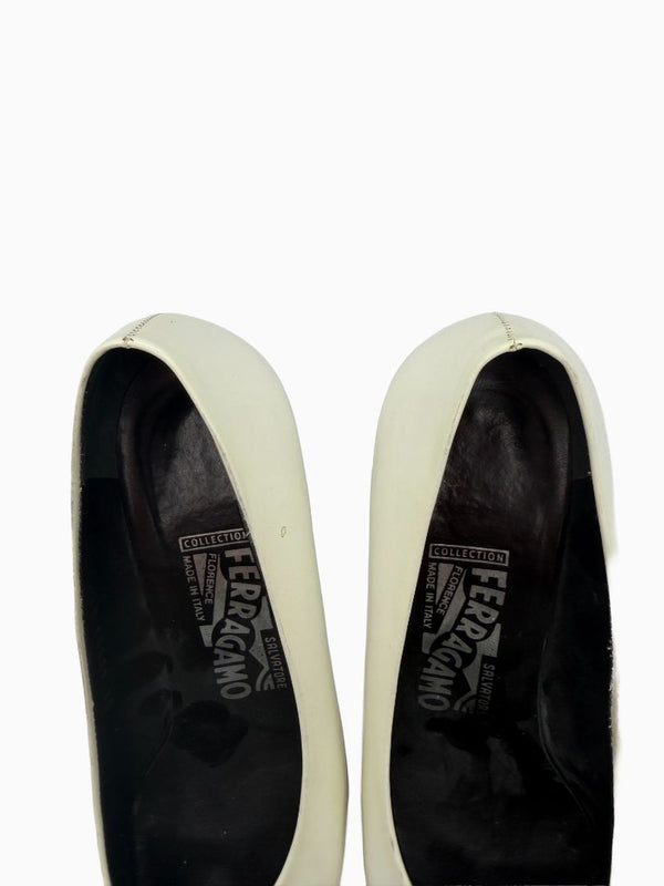 Salvatore Ferragamo Collection White Leather Pointed Toe Kitten Heel Pumps 8.5B Italy