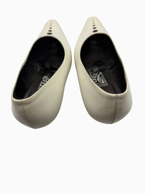 Salvatore Ferragamo Collection White Leather Pointed Toe Kitten Heel Pumps 8.5B Italy
