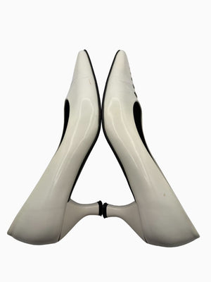 Salvatore Ferragamo Collection White Leather Pointed Toe Kitten Heel Pumps 8.5B Italy