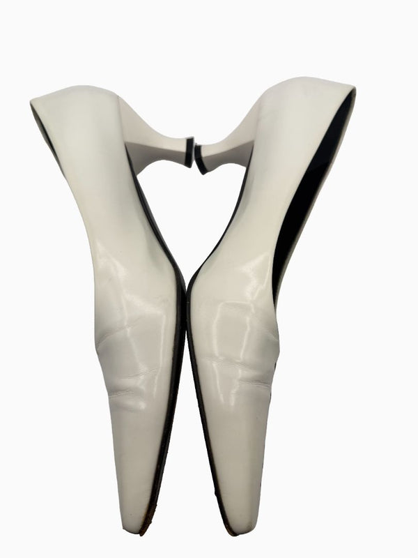 Salvatore Ferragamo Collection White Leather Pointed Toe Kitten Heel Pumps 8.5B Italy