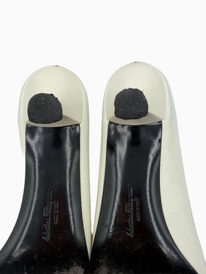 Salvatore Ferragamo Collection White Leather Pointed Toe Kitten Heel Pumps 8.5B Italy