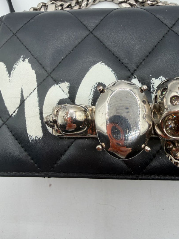 Alexander McQueen Jewelled Satchel Crossbody Bag Black Leather Skull Quilt Box