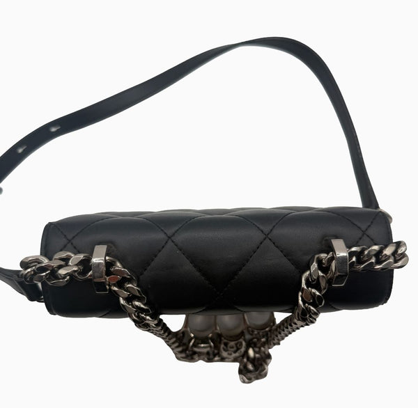 Alexander McQueen Jewelled Satchel Crossbody Bag Black Leather Skull Quilt Box