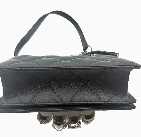 Alexander McQueen Jewelled Satchel Crossbody Bag Black Leather Skull Quilt Box