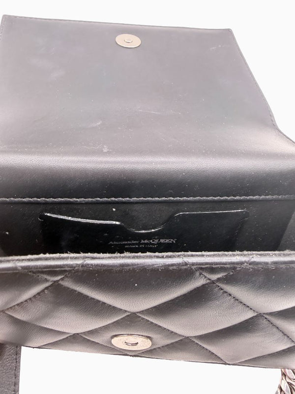 Alexander McQueen Jewelled Satchel Crossbody Bag Black Leather Skull Quilt Box