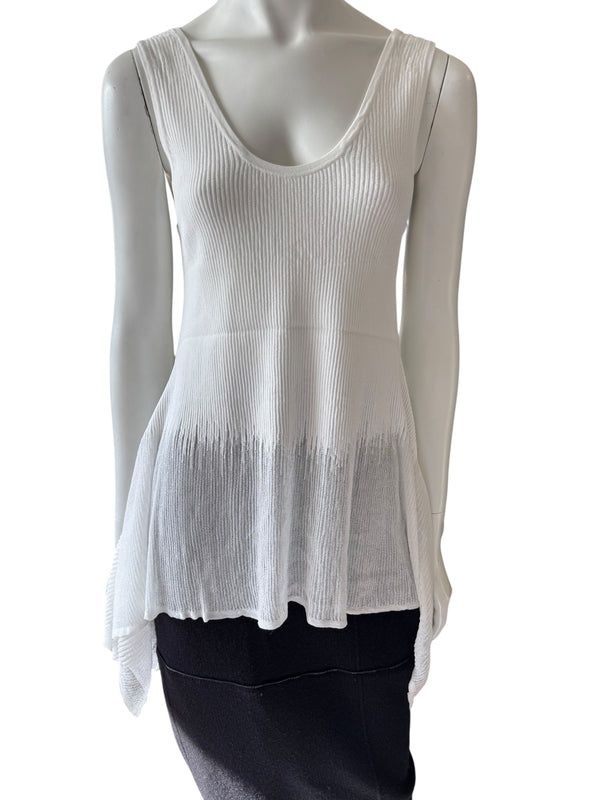 Prabal Gurung Sheer & Opaque Ribbed Peplum Shell Tank – Size M