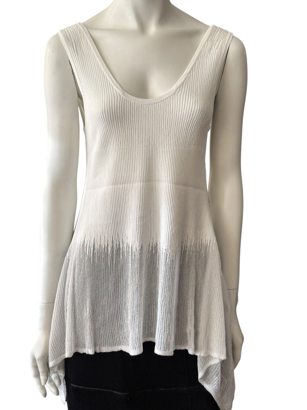 Prabal Gurung Sheer & Opaque Ribbed Peplum Shell Tank – Size M