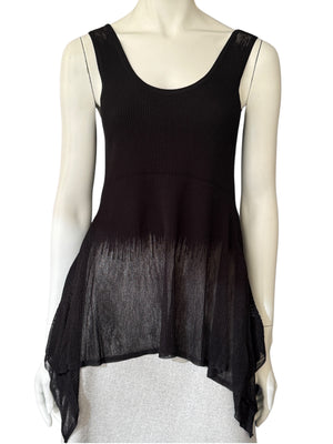 Prabal Gurung Sheer & Opaque Ribbed Peplum Shell Tank – Black – Size S