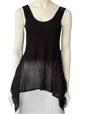 Prabal Gurung Sheer & Opaque Ribbed Peplum Shell Tank – Black – Size S