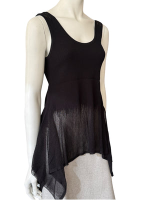 Prabal Gurung Sheer & Opaque Ribbed Peplum Shell Tank – Black – Size S