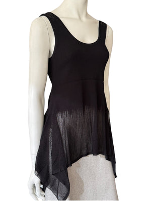 Prabal Gurung Sheer & Opaque Ribbed Peplum Shell Tank – Black – Size S