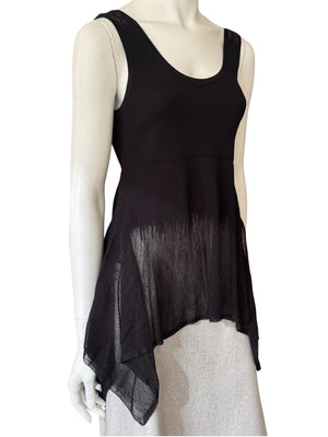 Prabal Gurung Sheer & Opaque Ribbed Peplum Shell Tank – Black – Size S