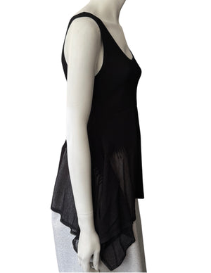 Prabal Gurung Sheer & Opaque Ribbed Peplum Shell Tank – Black – Size S