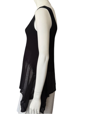 Prabal Gurung Sheer & Opaque Ribbed Peplum Shell Tank – Black – Size S