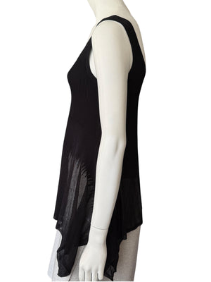 Prabal Gurung Sheer & Opaque Ribbed Peplum Shell Tank – Black – Size S