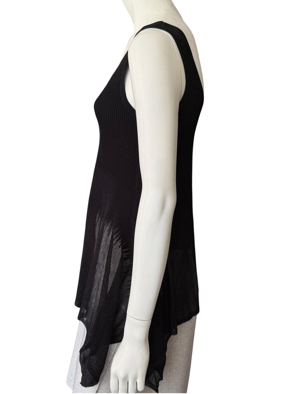 Prabal Gurung Sheer & Opaque Ribbed Peplum Shell Tank – Black – Size S