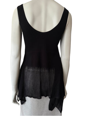 Prabal Gurung Sheer & Opaque Ribbed Peplum Shell Tank – Black – Size S