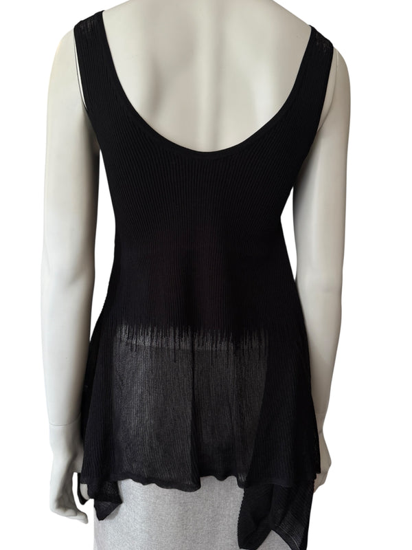 Prabal Gurung Sheer & Opaque Ribbed Peplum Shell Tank – Black – Size S