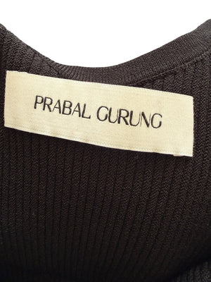 Prabal Gurung Sheer & Opaque Ribbed Peplum Shell Tank – Black – Size S
