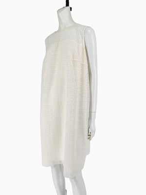 Akris Ivory Textured Silk Shift Dress – Size US 16 / IT 52