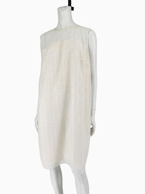 Akris Ivory Textured Silk Shift Dress – Size US 16 / IT 52