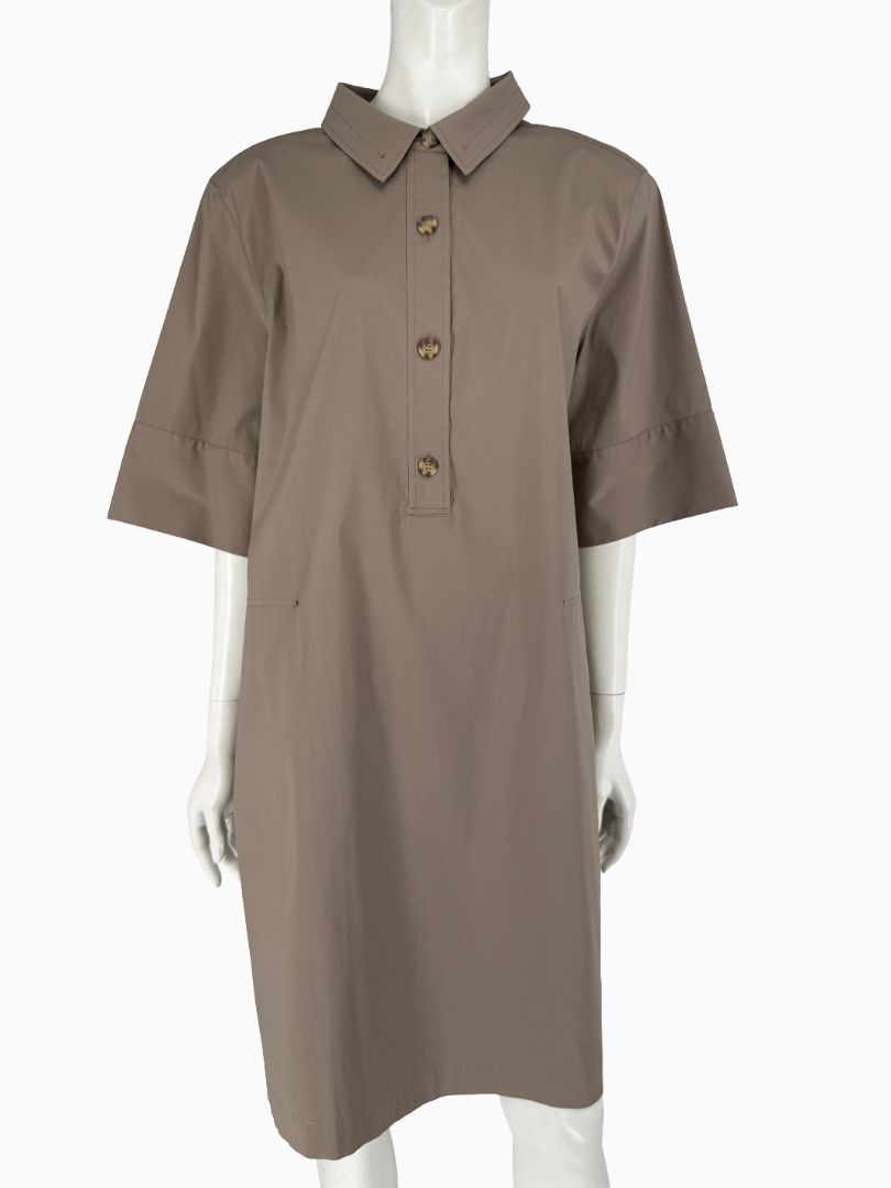 Lafayette 148 New York Taupe Shirt Dress XXL Cotton Blend Collared Pocket Shift Dress