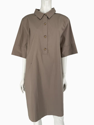 Lafayette 148 New York Taupe Shirt Dress XXL Cotton Blend Collared Pocket Shift Dress