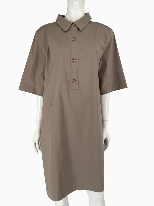 Lafayette 148 New York Taupe Shirt Dress XXL Cotton Blend Collared Pocket Shift Dress