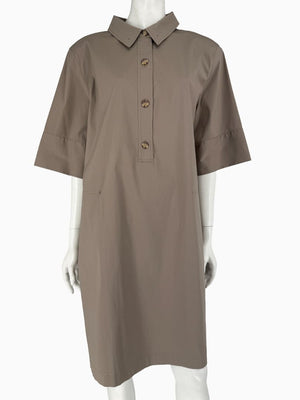 Lafayette 148 New York Taupe Shirt Dress XXL Cotton Blend Collared Pocket Shift Dress