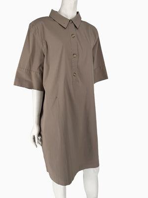 Lafayette 148 New York Taupe Shirt Dress XXL Cotton Blend Collared Pocket Shift Dress