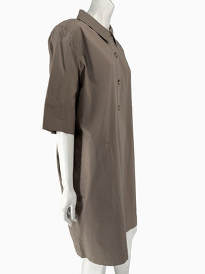 Lafayette 148 New York Taupe Shirt Dress XXL Cotton Blend Collared Pocket Shift Dress