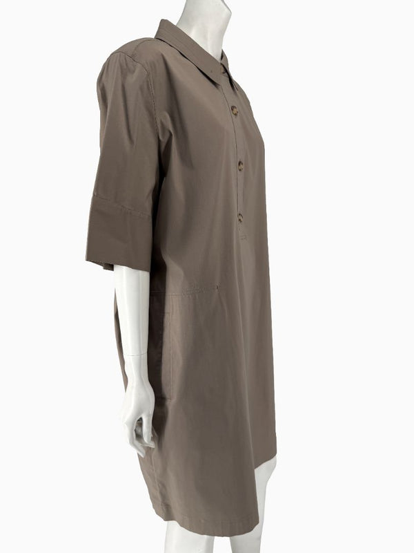 Lafayette 148 New York Taupe Shirt Dress XXL Cotton Blend Collared Pocket Shift Dress