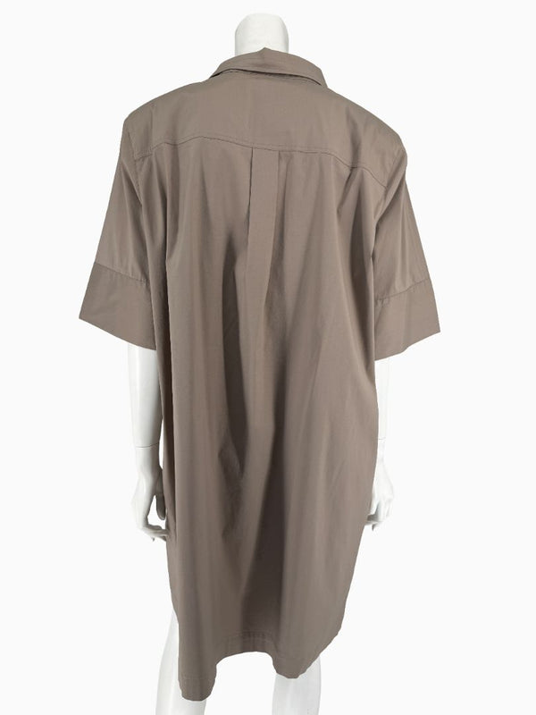 Lafayette 148 New York Taupe Shirt Dress XXL Cotton Blend Collared Pocket Shift Dress