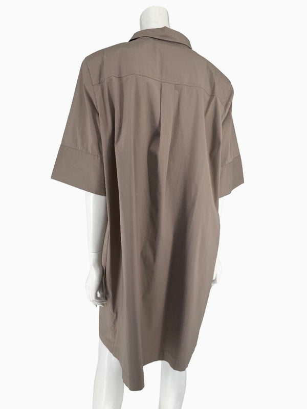 Lafayette 148 New York Taupe Shirt Dress XXL Cotton Blend Collared Pocket Shift Dress