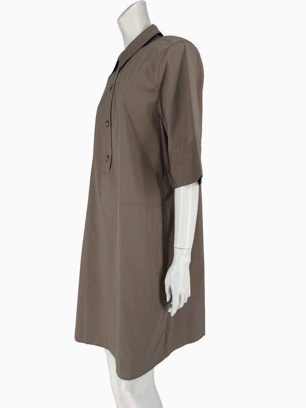 Lafayette 148 New York Taupe Shirt Dress XXL Cotton Blend Collared Pocket Shift Dress