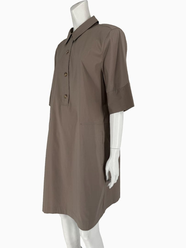Lafayette 148 New York Taupe Shirt Dress XXL Cotton Blend Collared Pocket Shift Dress