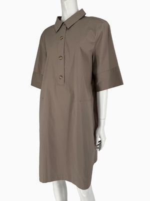 Lafayette 148 New York Taupe Shirt Dress XXL Cotton Blend Collared Pocket Shift Dress