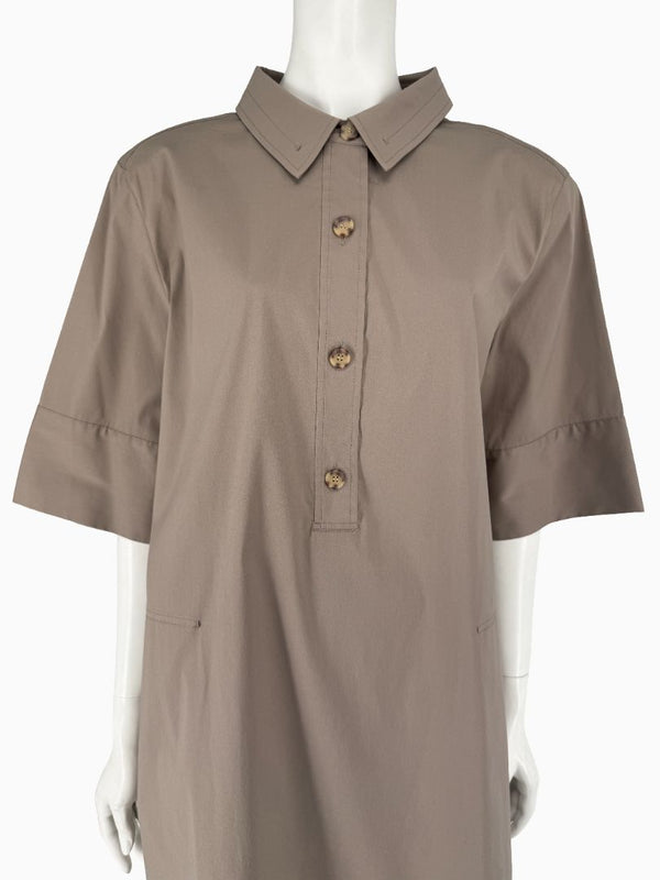 Lafayette 148 New York Taupe Shirt Dress XXL Cotton Blend Collared Pocket Shift Dress