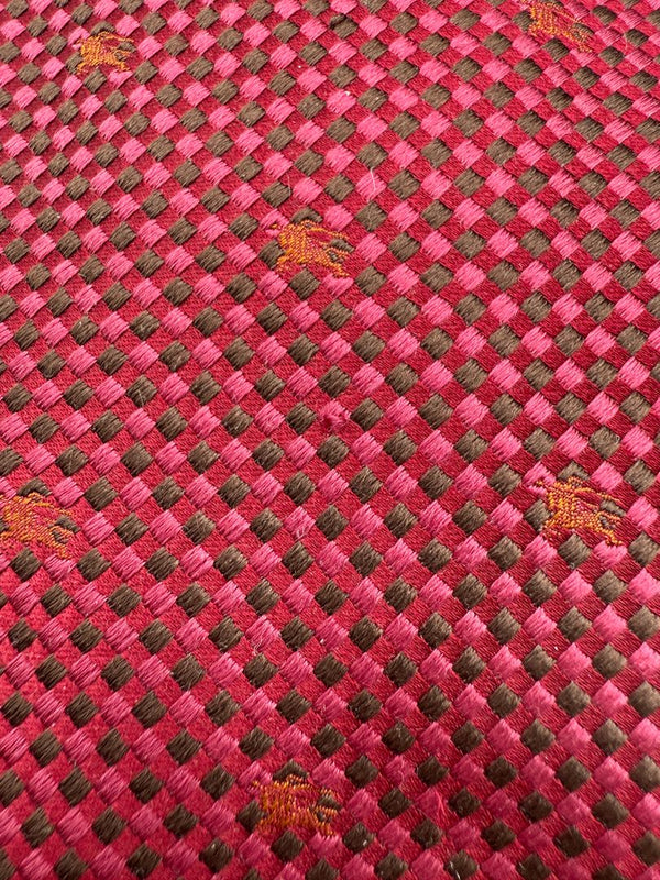 Burberry London Red Check Silk Necktie with Equestrian Motif – Excellent Pre-Owned Condition