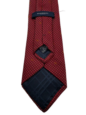 Burberry London Red Check Silk Necktie with Equestrian Motif – Excellent Pre-Owned Condition