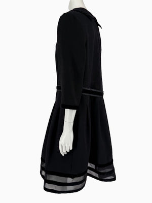 Oscar de la Renta Black Wool Silk Dress Size 16 Velvet Trim Italy Cocktail Evening