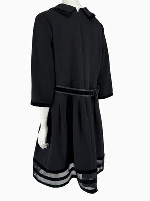 Oscar de la Renta Black Wool Silk Dress Size 16 Velvet Trim Italy Cocktail Evening