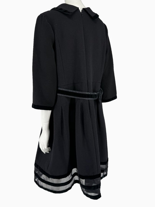 Oscar de la Renta Black Wool Silk Dress Size 16 Velvet Trim Italy Cocktail Evening
