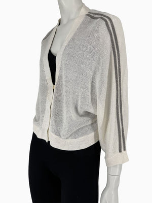 Brunello Cucinelli 3XL Ivory Linen Silk Monili Beaded Cardigan Italy Lightweight Sweater