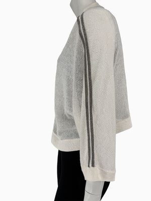 Brunello Cucinelli 3XL Ivory Linen Silk Monili Beaded Cardigan Italy Lightweight Sweater