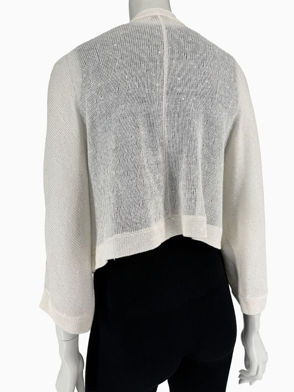 Brunello Cucinelli 3XL Ivory Linen Silk Monili Beaded Cardigan Italy Lightweight Sweater